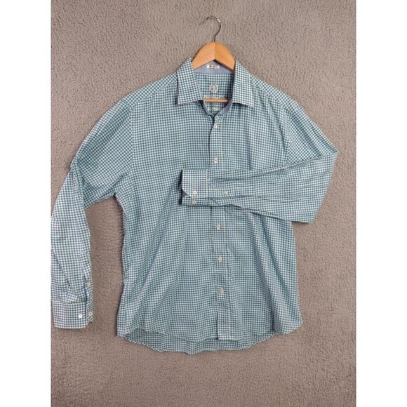 Bugatchi Green Blue Checkered Cotton Shaped Fit Flip Cuff Long Sleeve Shirt XL - Picture 1 of 11